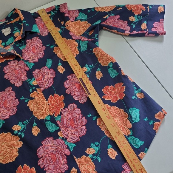 Chico’s Women Shirt Size 2 US 12 Floral Button Up 3/4 Sleeve Navy Orange Pink - Picture 10 of 12